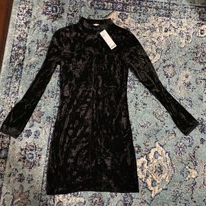 Black Crushed Velvet Long Sleeve Mini Dress